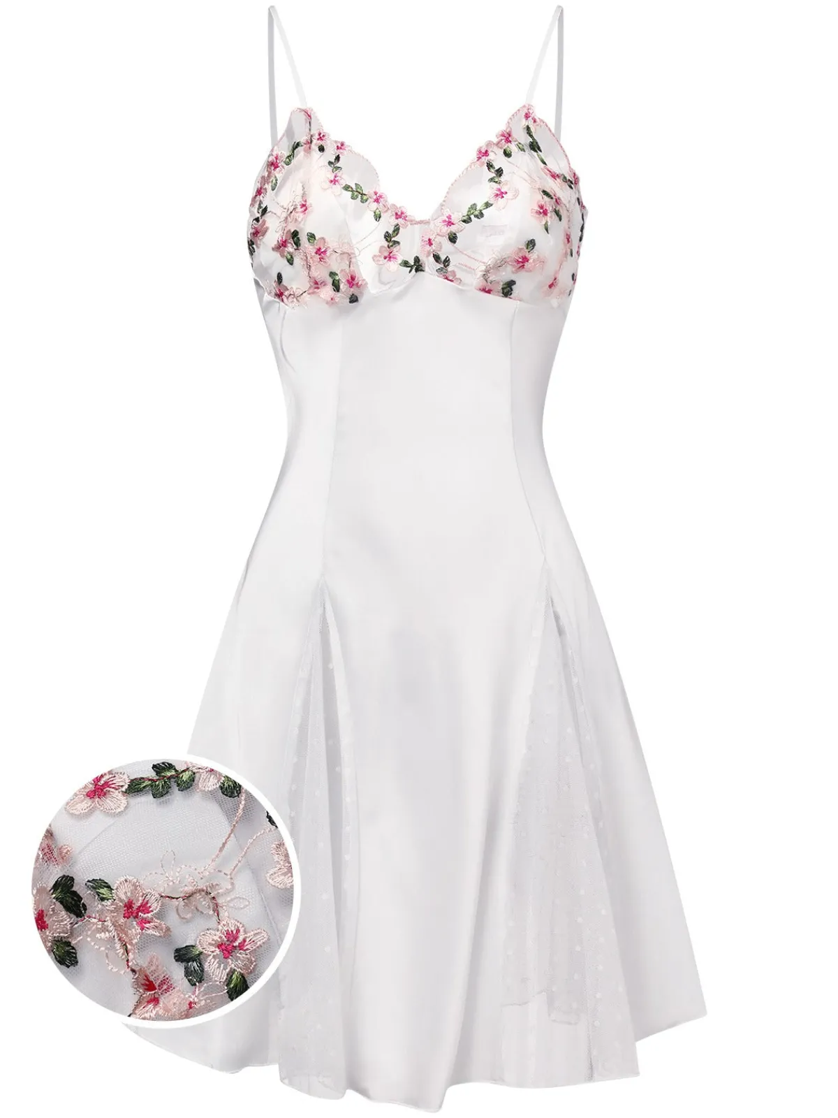 Outlet Retro Stage 1960s Lace Spaghetti Straps Satin Nightgown
