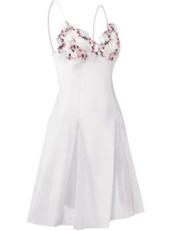 Outlet Retro Stage 1960s Lace Spaghetti Straps Satin Nightgown