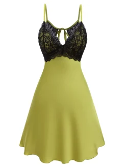 Fashion Retro Stage 1940s Lace Suspender Patchwork Backless Nightgown