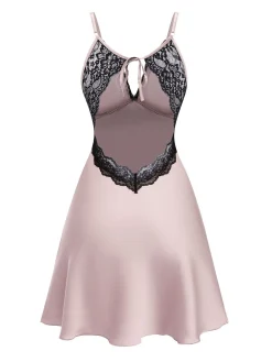 Fashion Retro Stage 1940s Lace Suspender Patchwork Backless Nightgown