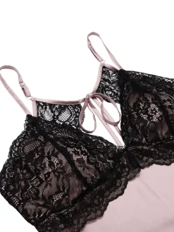 Fashion Retro Stage 1940s Lace Suspender Patchwork Backless Nightgown