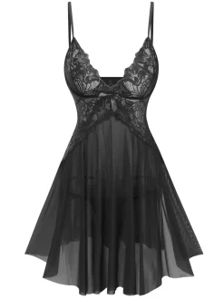 Hot Retro Stage 1940s Lace Suspender Sheer Nightgown