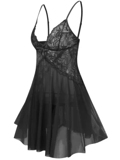 Hot Retro Stage 1940s Lace Suspender Sheer Nightgown