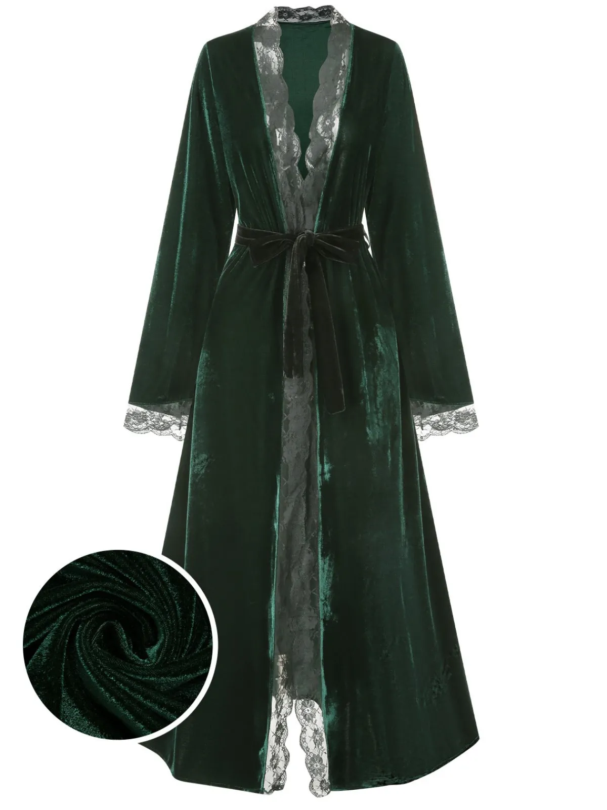Best Retro Stage 1970s Lace Trim Velvet Lounge Night Robe