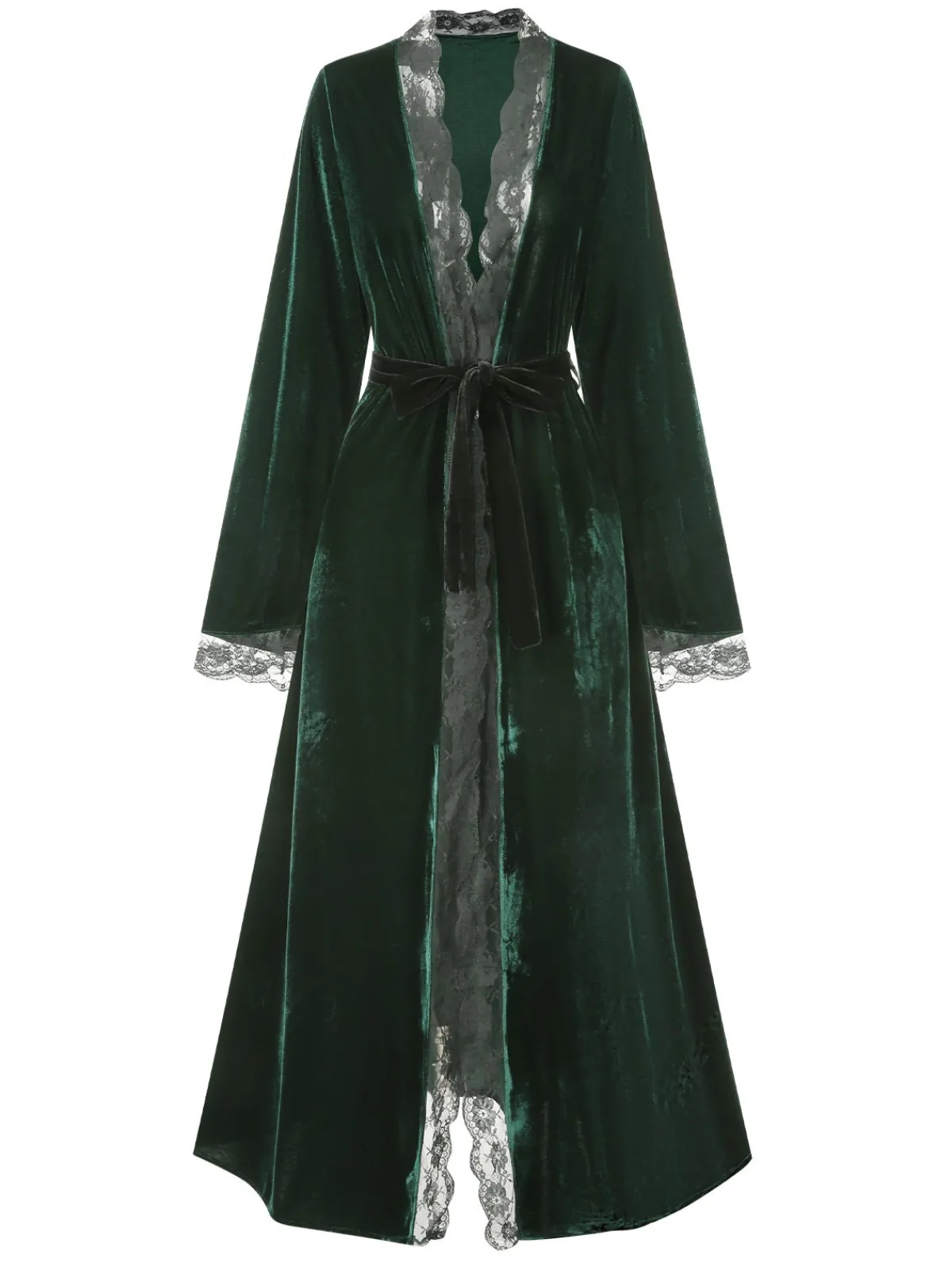 Best Retro Stage 1970s Lace Trim Velvet Lounge Night Robe