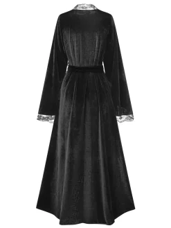 Best Retro Stage 1970s Lace Trim Velvet Lounge Night Robe