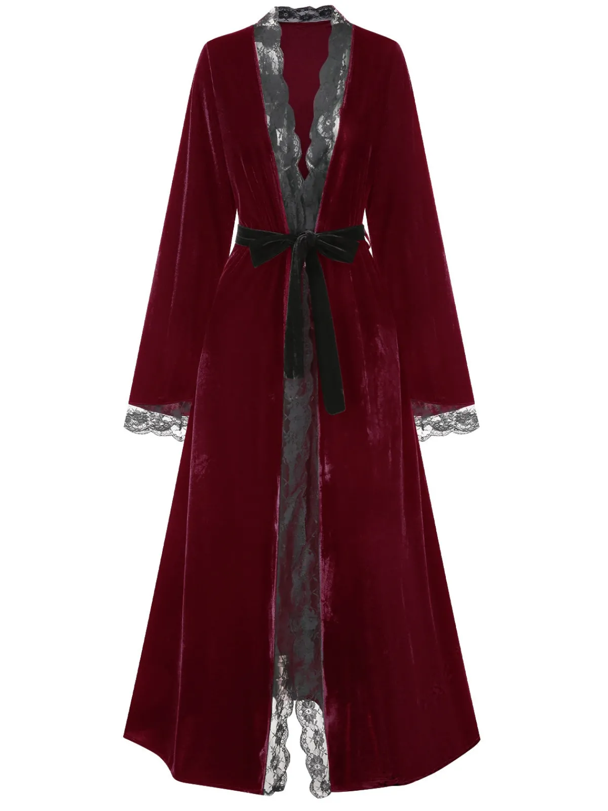 Best Retro Stage 1970s Lace Trim Velvet Lounge Night Robe