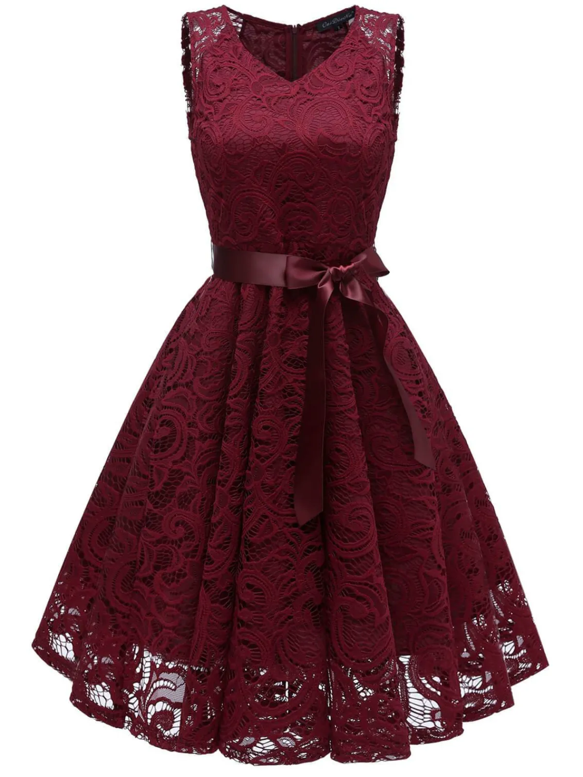 Sale Retro Stage 1950s Lace V Neck Bow Dress