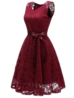 Sale Retro Stage 1950s Lace V Neck Bow Dress