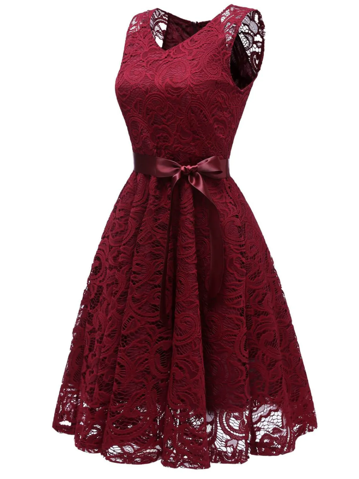 Sale Retro Stage 1950s Lace V Neck Bow Dress
