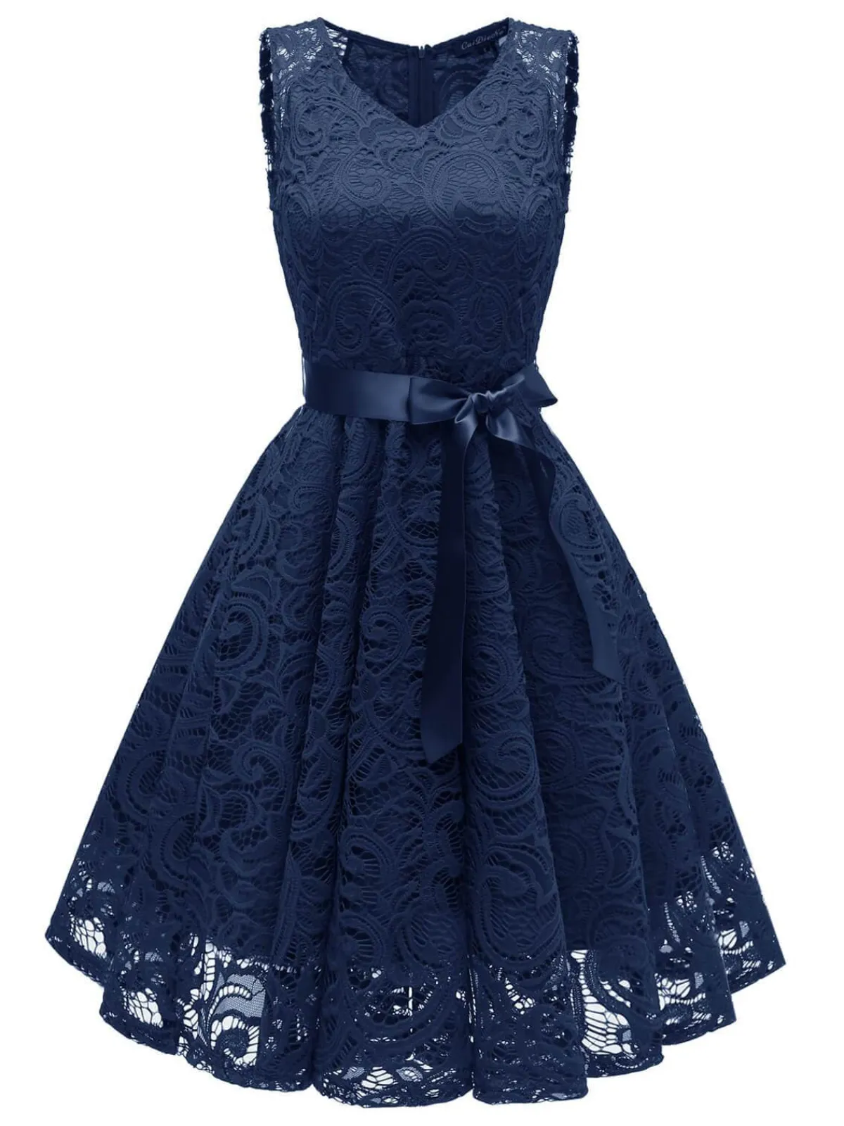 Sale Retro Stage 1950s Lace V Neck Bow Dress
