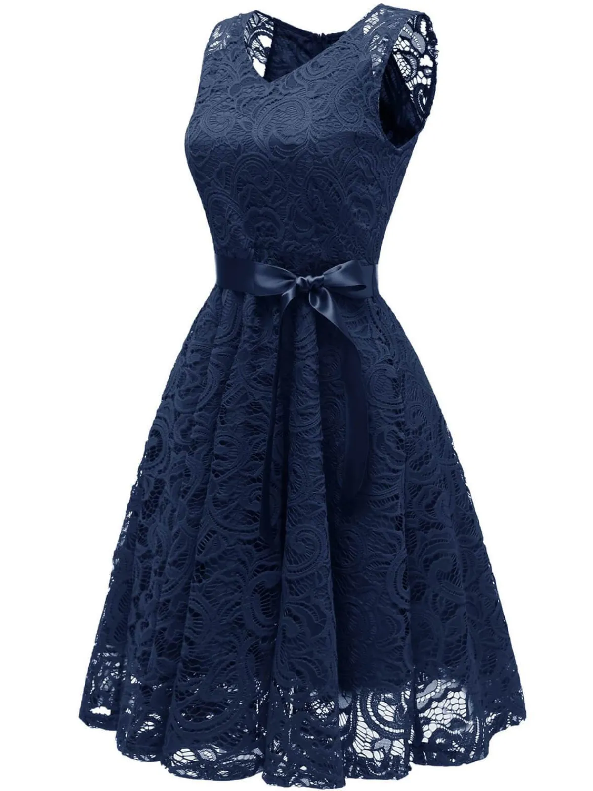 Sale Retro Stage 1950s Lace V Neck Bow Dress