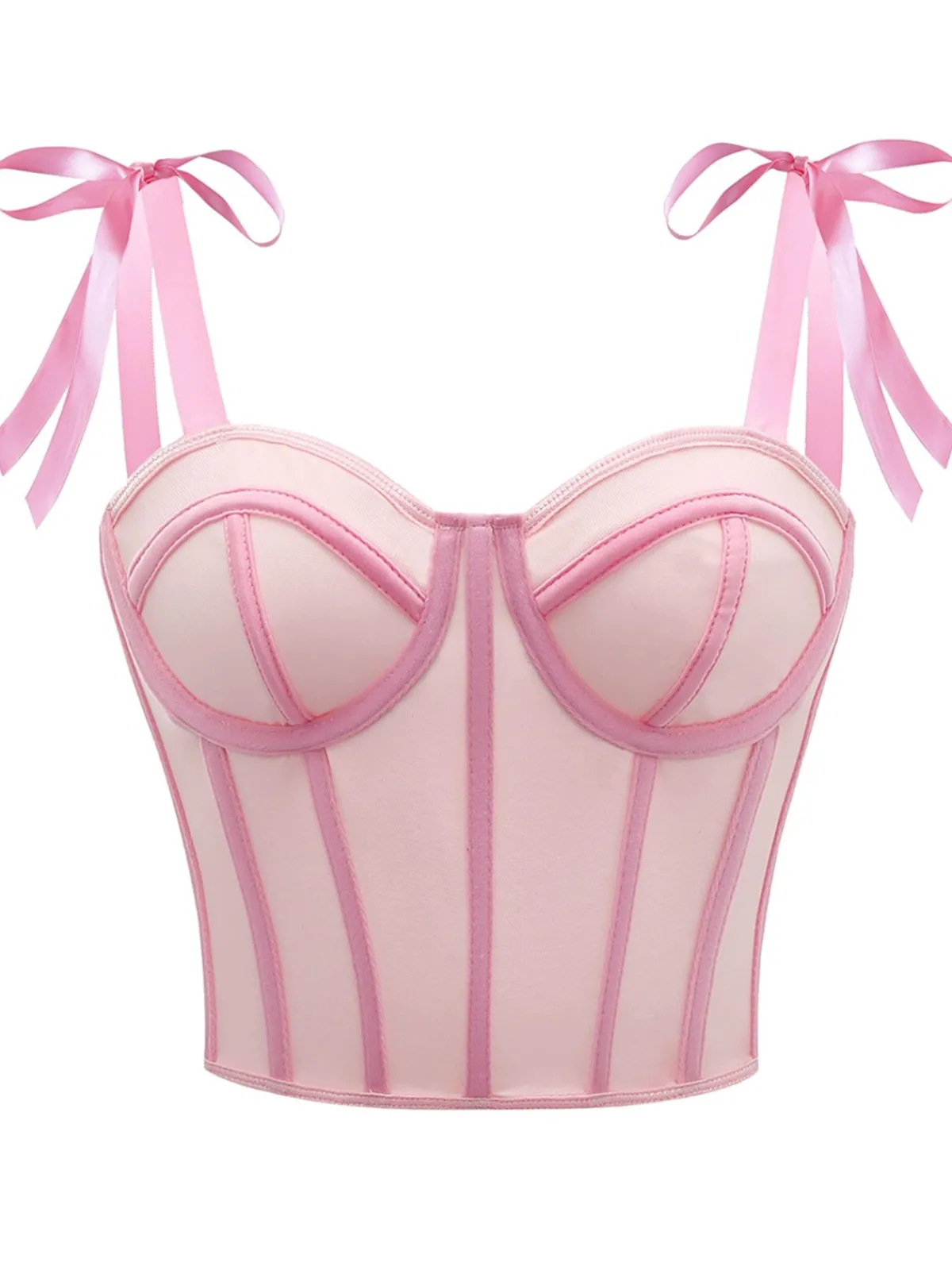 Sale Retro Stage 1940s Lace-Up Bow Mesh Corset Crop Camisole