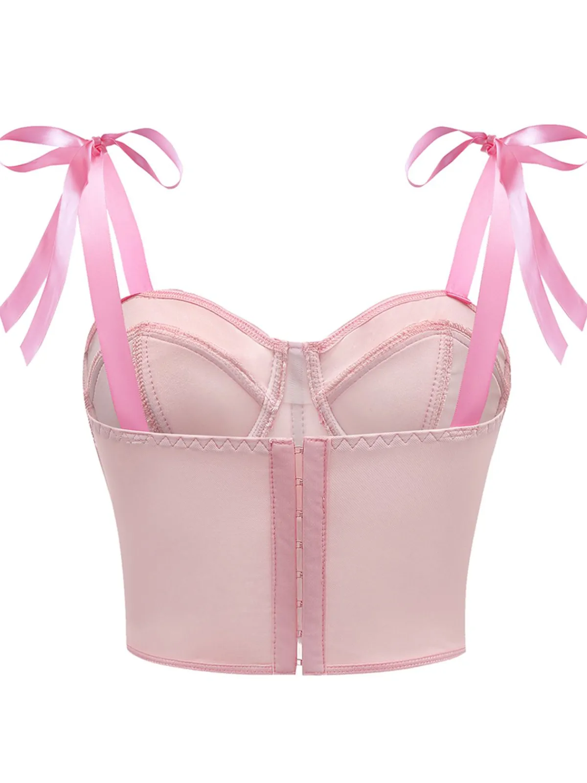 Sale Retro Stage 1940s Lace-Up Bow Mesh Corset Crop Camisole