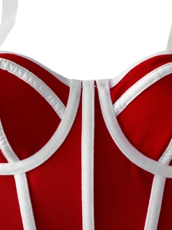 Sale Retro Stage 1940s Lace-Up Bow Mesh Corset Crop Camisole