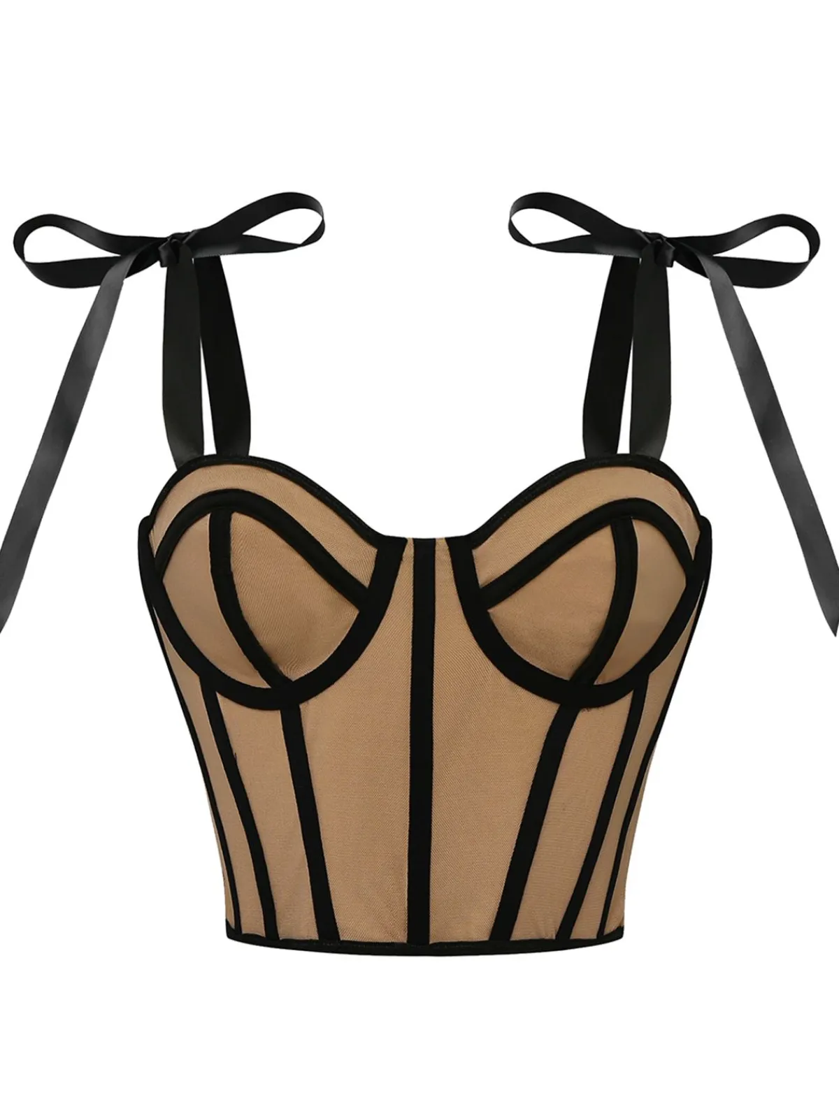 Sale Retro Stage 1940s Lace-Up Bow Mesh Corset Crop Camisole