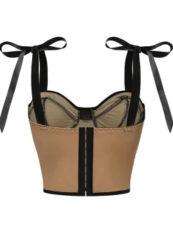 Sale Retro Stage 1940s Lace-Up Bow Mesh Corset Crop Camisole