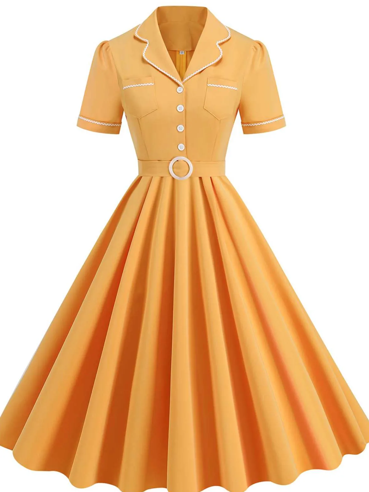 Best Retro Stage 1950s Lapel Belted Solid Dress