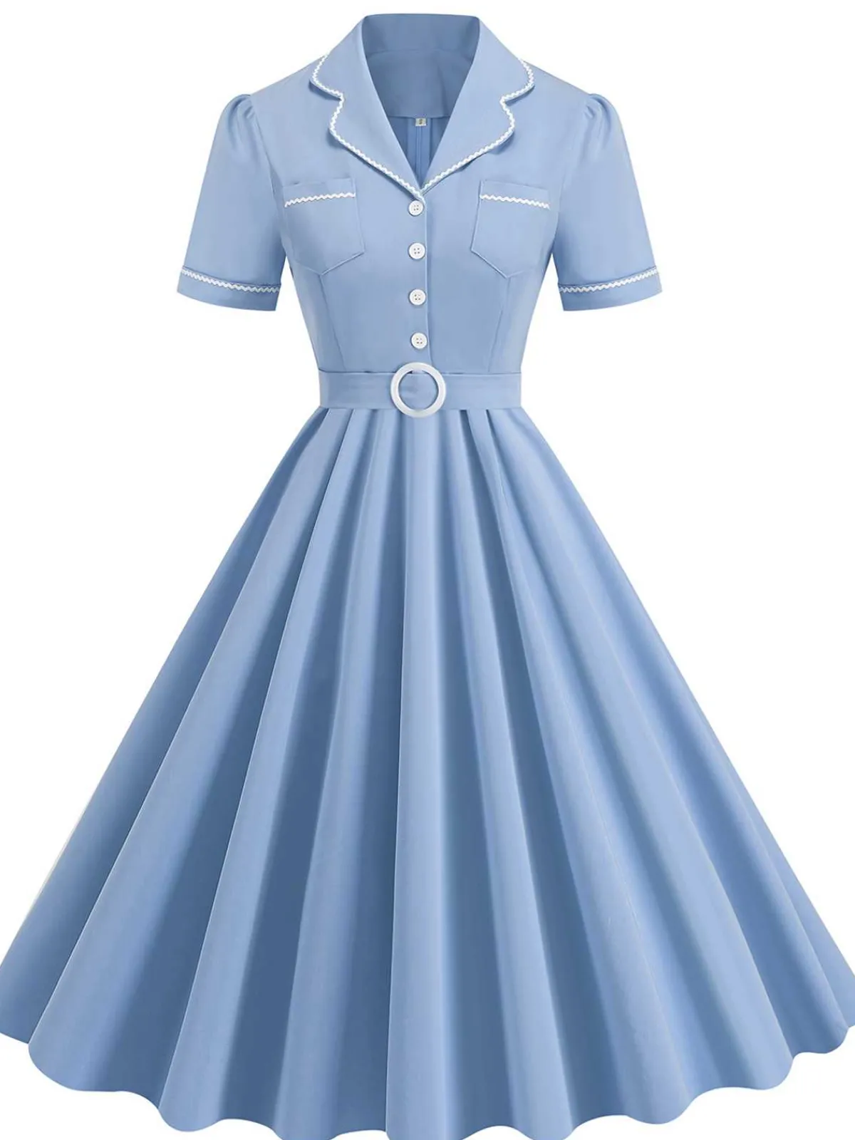 Best Retro Stage 1950s Lapel Belted Solid Dress