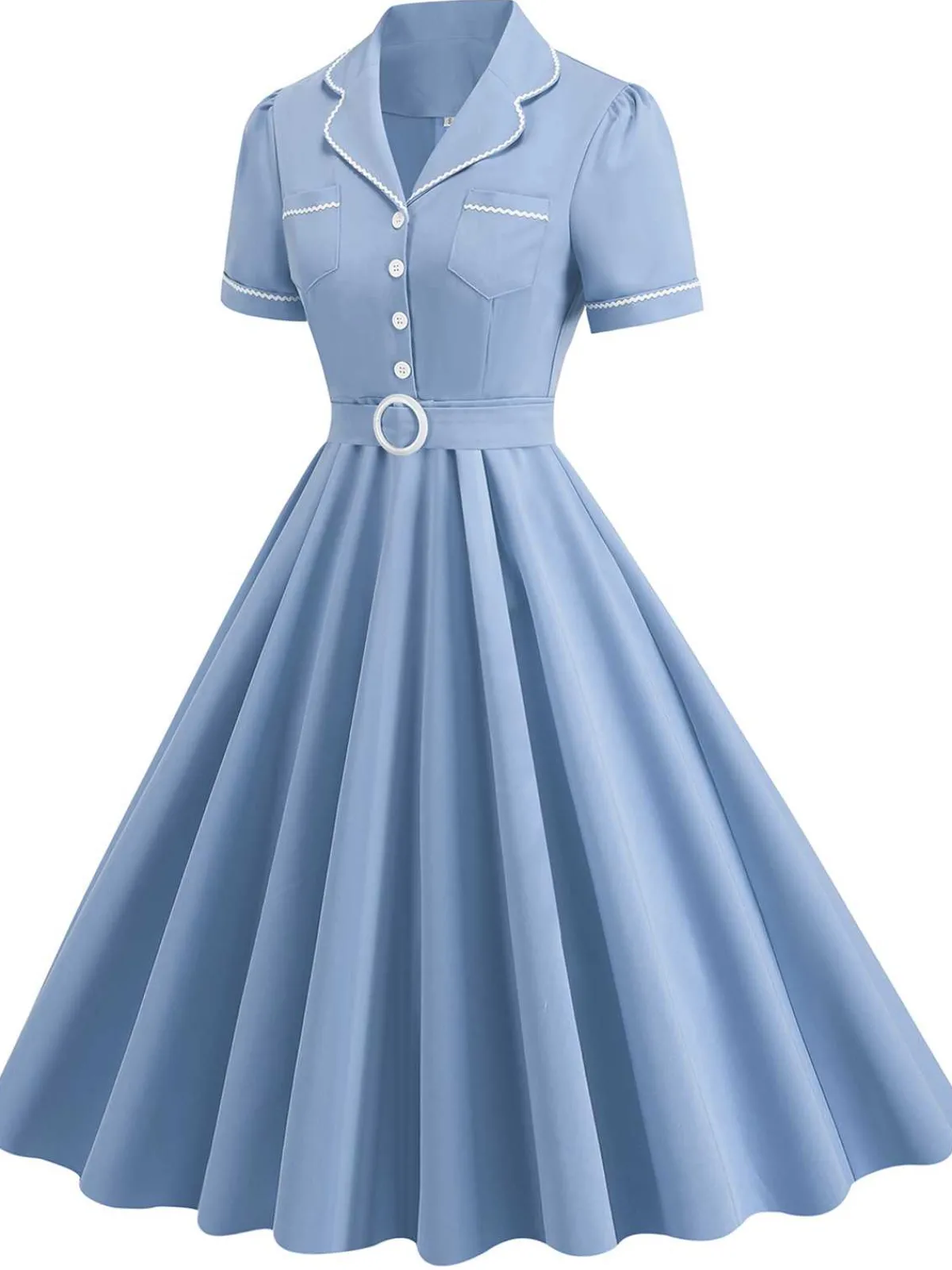 Best Retro Stage 1950s Lapel Belted Solid Dress