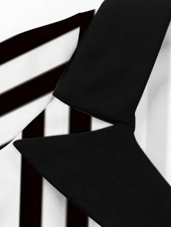 Discount Retro Stage 1950S Lapel & White Stripes Dress Black