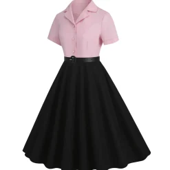 Outlet Retro Stage 1950s Lapel Contrast Belted Dress