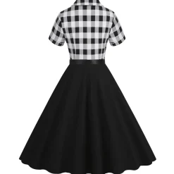 Outlet Retro Stage 1950s Lapel Contrast Belted Dress