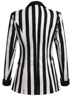 Hot Retro Stage 1950s Lapel Contrast Stripes Blazer Black & White