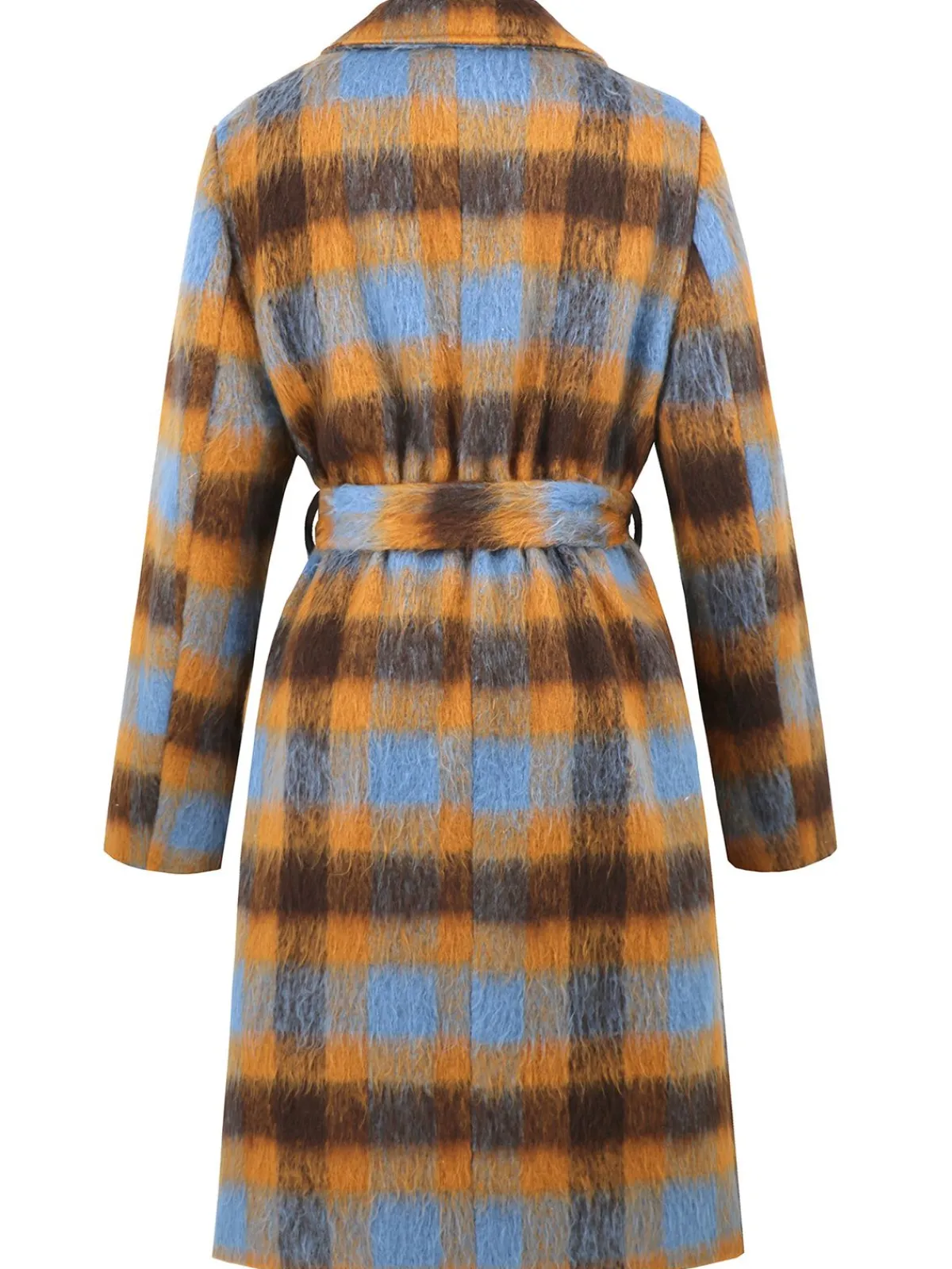 New Retro Stage 1950s Lapel Contrast Plaids Belted Coat Yellow