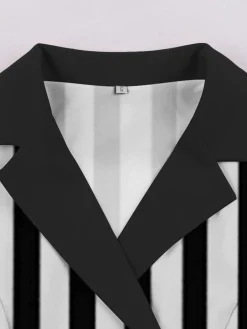 Hot Retro Stage 1940s Lapel Double Breasted & White Stripes Dress Black