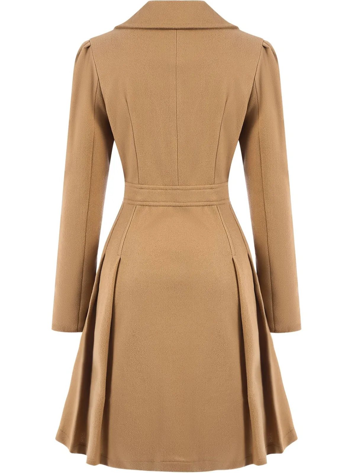 Best Retro Stage 1940s Lapel Double-Breasted Pocket A-Line Coat Light Khaki