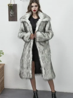 Online Retro Stage 1930s Lapel Faux Fur Long Coat