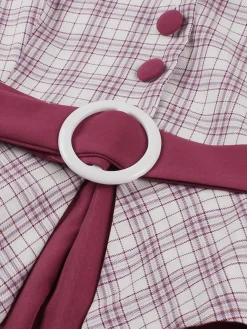 Outlet Retro Stage 1950s Lapel Glen Check Belted Dress Pink