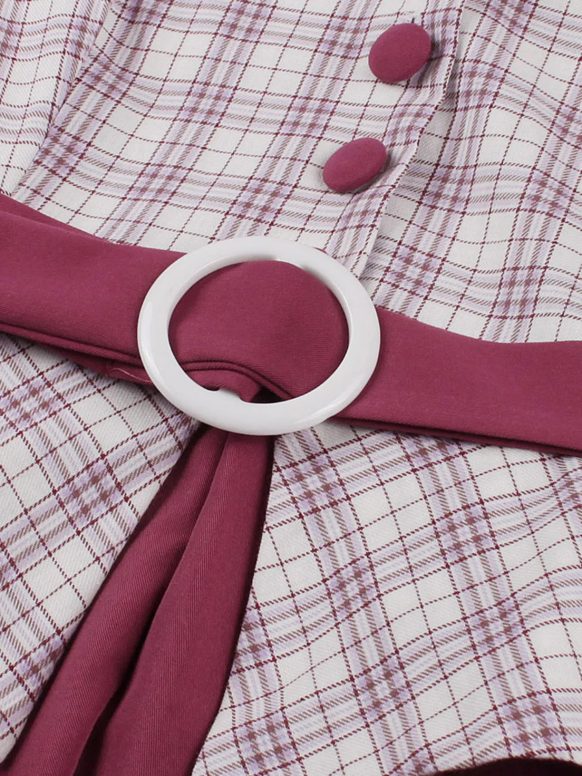 Outlet Retro Stage 1950s Lapel Glen Check Belted Dress Pink