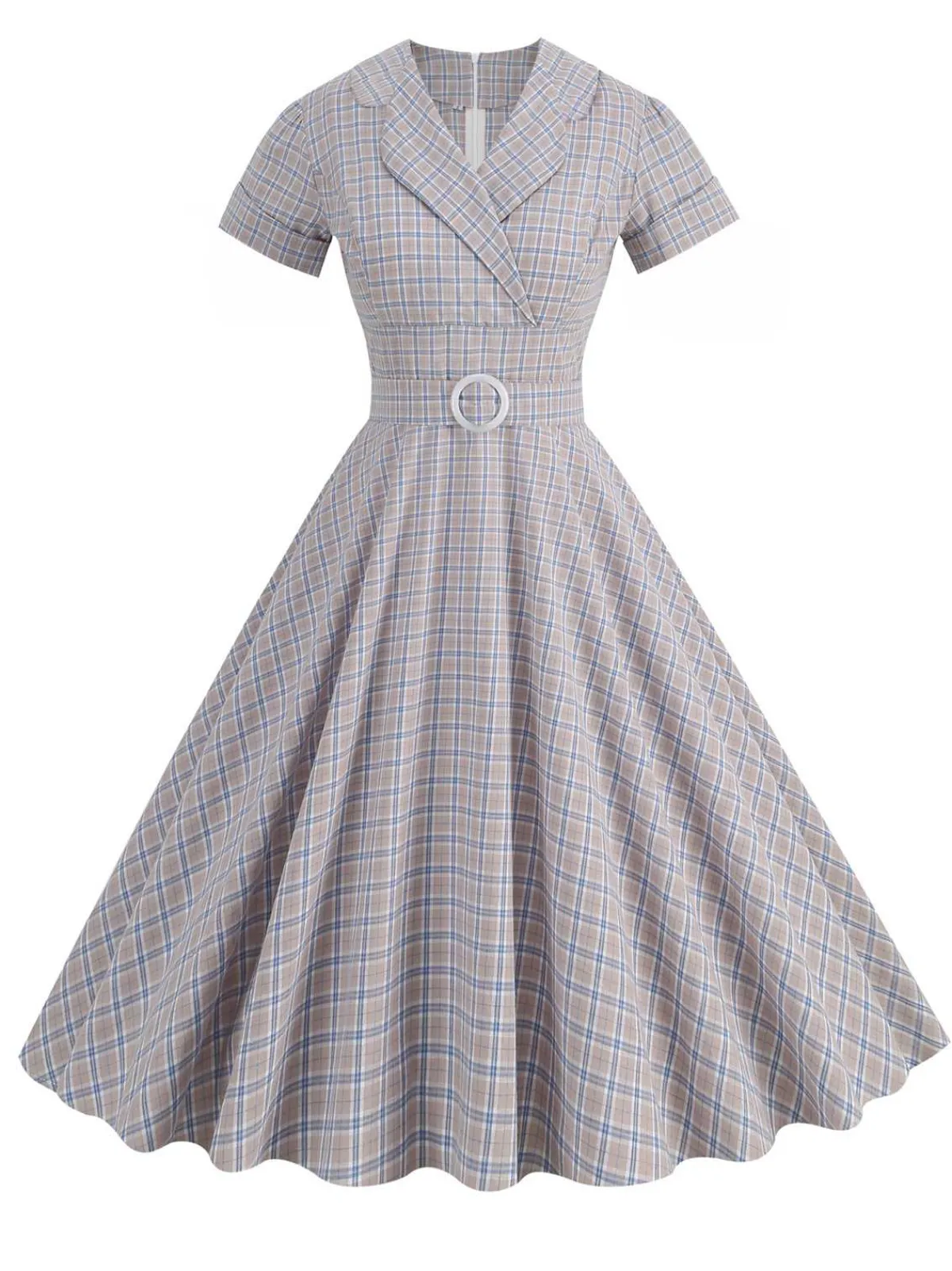 Best Retro Stage 1950s Lapel Plaids Belted Dress