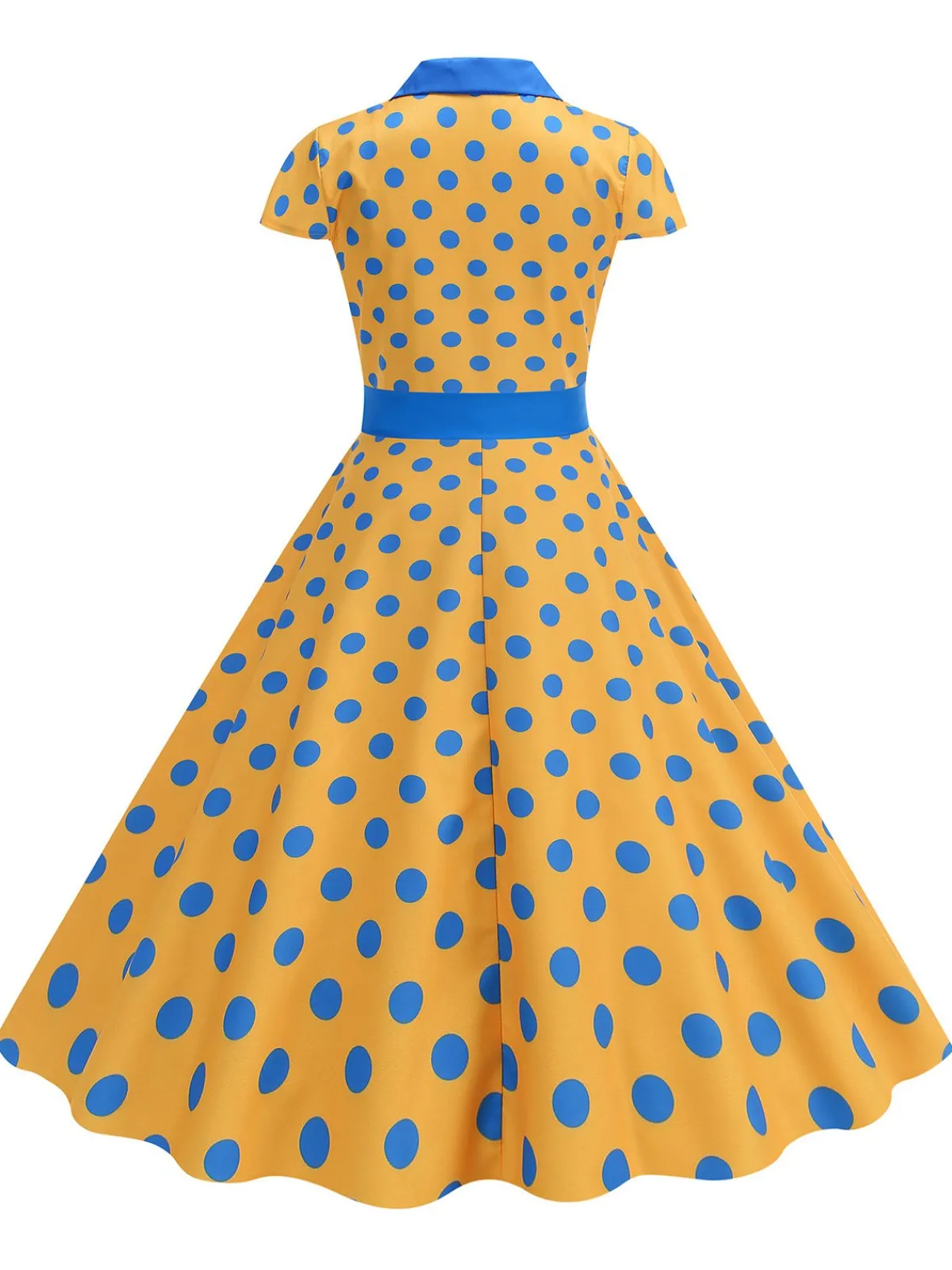 Hot Retro Stage 1950s Lapel Polka Dots Bow Swing Dress