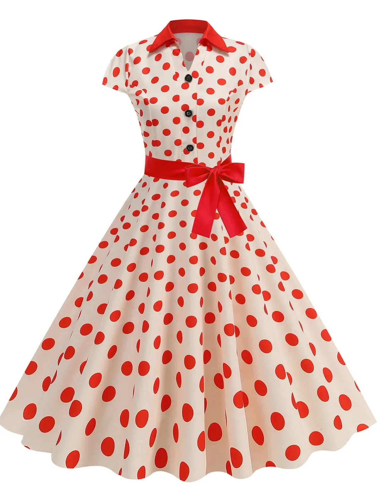 Hot Retro Stage 1950s Lapel Polka Dots Bow Swing Dress