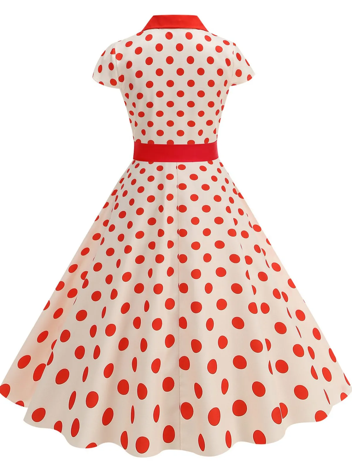 Hot Retro Stage 1950s Lapel Polka Dots Bow Swing Dress