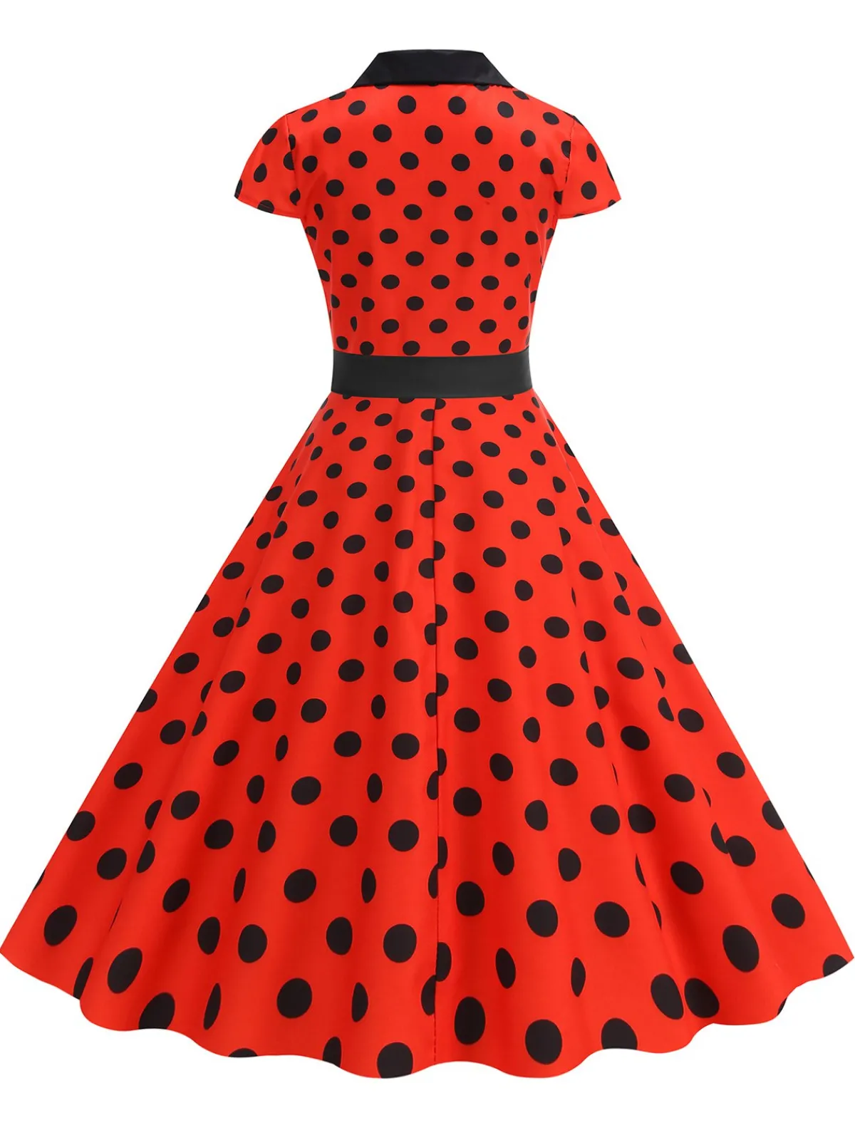 Hot Retro Stage 1950s Lapel Polka Dots Bow Swing Dress