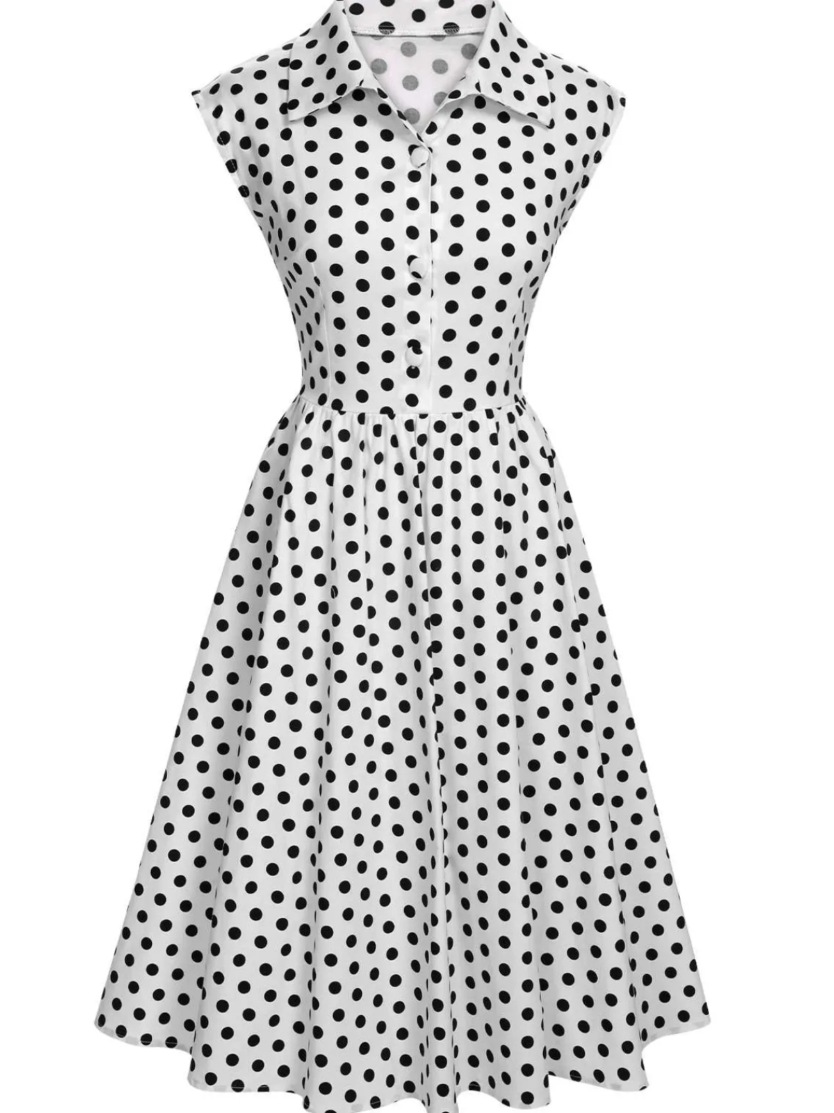 Best Retro Stage 1940s Lapel Polka Dots Sleeveless Dress