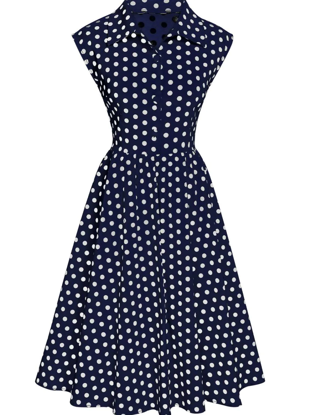 Best Retro Stage 1940s Lapel Polka Dots Sleeveless Dress