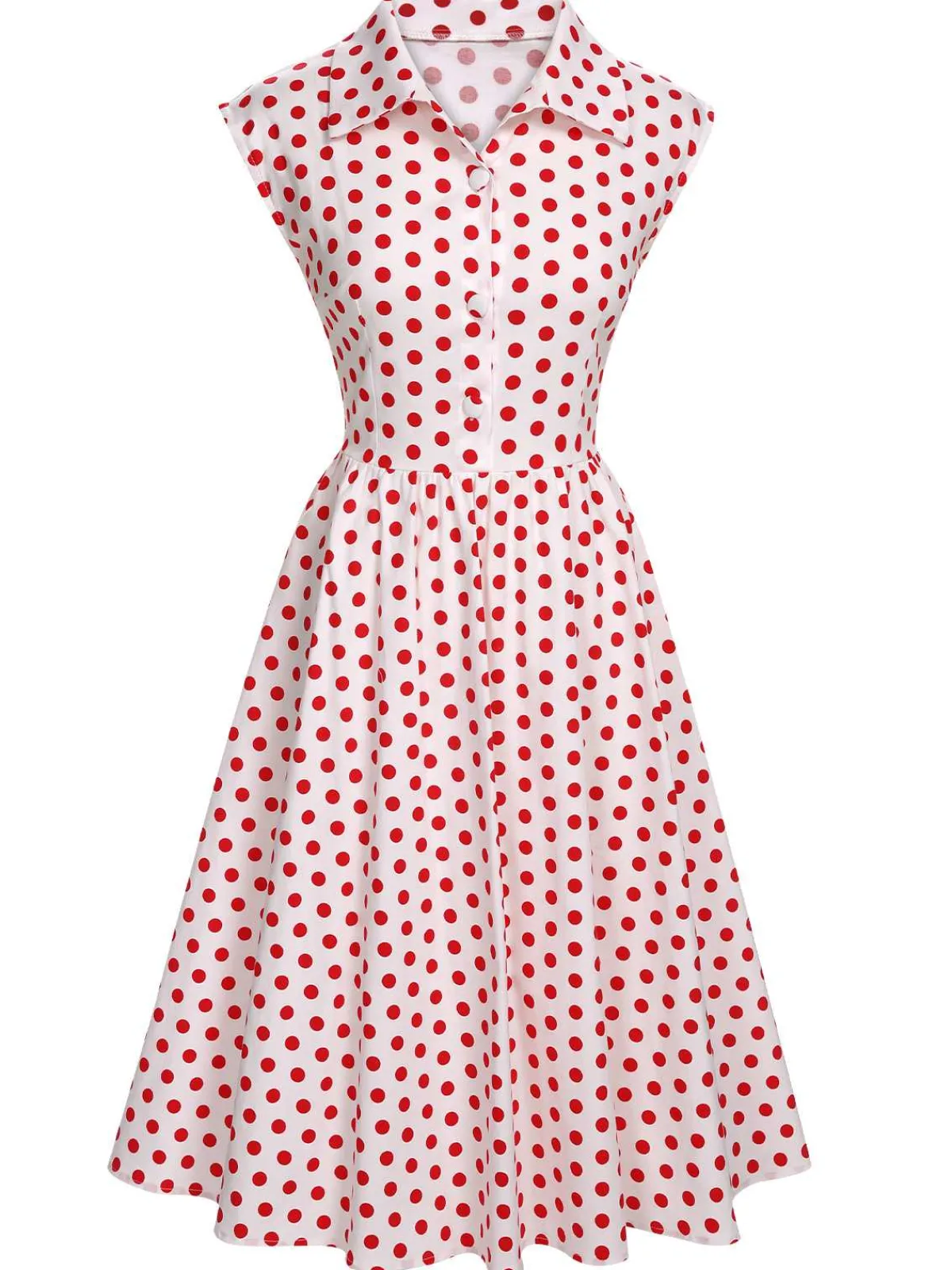 Best Retro Stage 1940s Lapel Polka Dots Sleeveless Dress