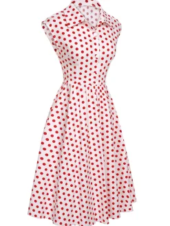 Clearance Retro Stage 1940s Lapel Polka Dots Sleeveless Dress