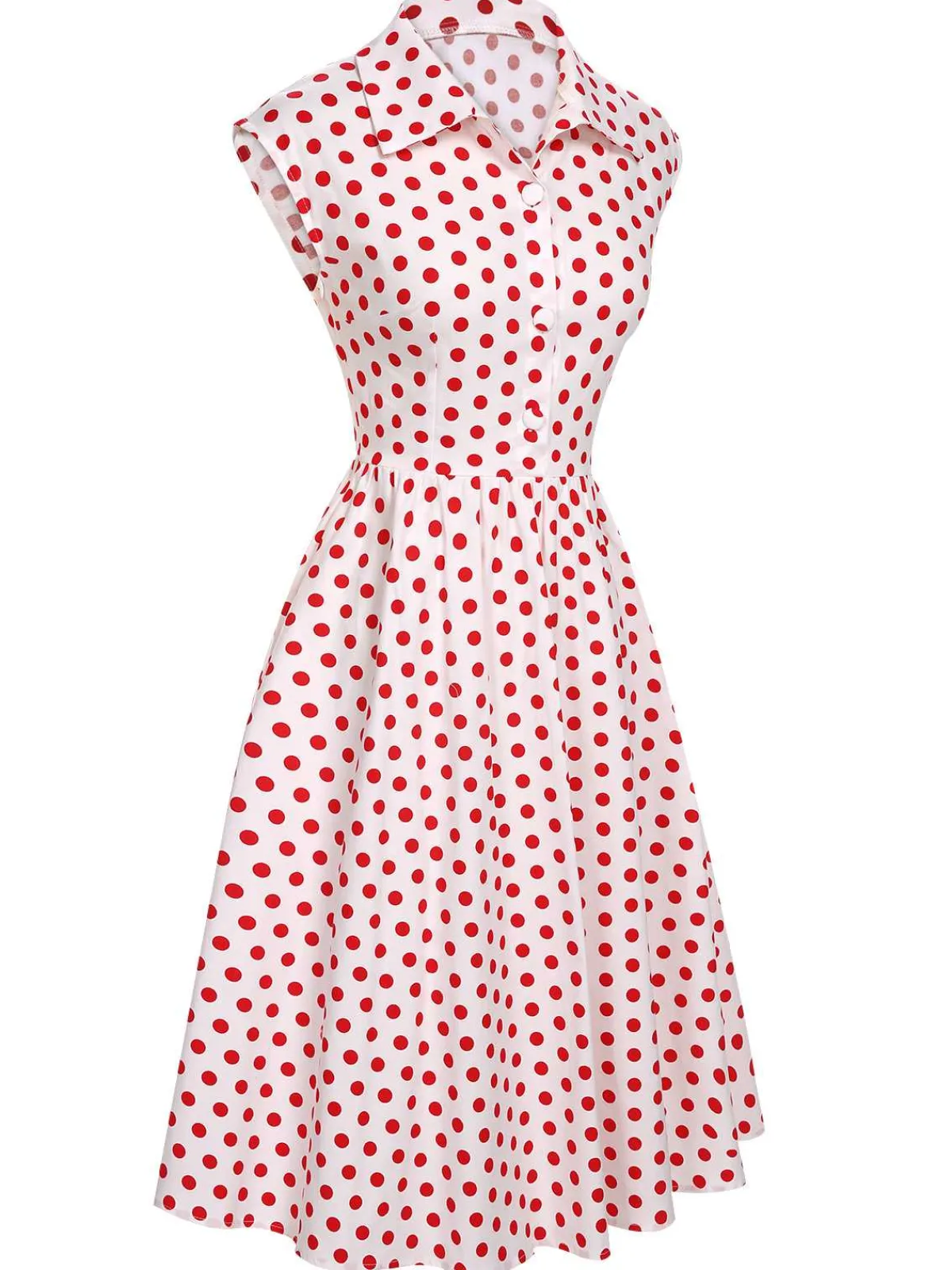 Clearance Retro Stage 1940s Lapel Polka Dots Sleeveless Dress