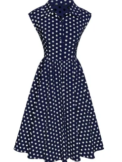 Clearance Retro Stage 1940s Lapel Polka Dots Sleeveless Dress