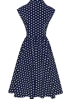 Clearance Retro Stage 1940s Lapel Polka Dots Sleeveless Dress