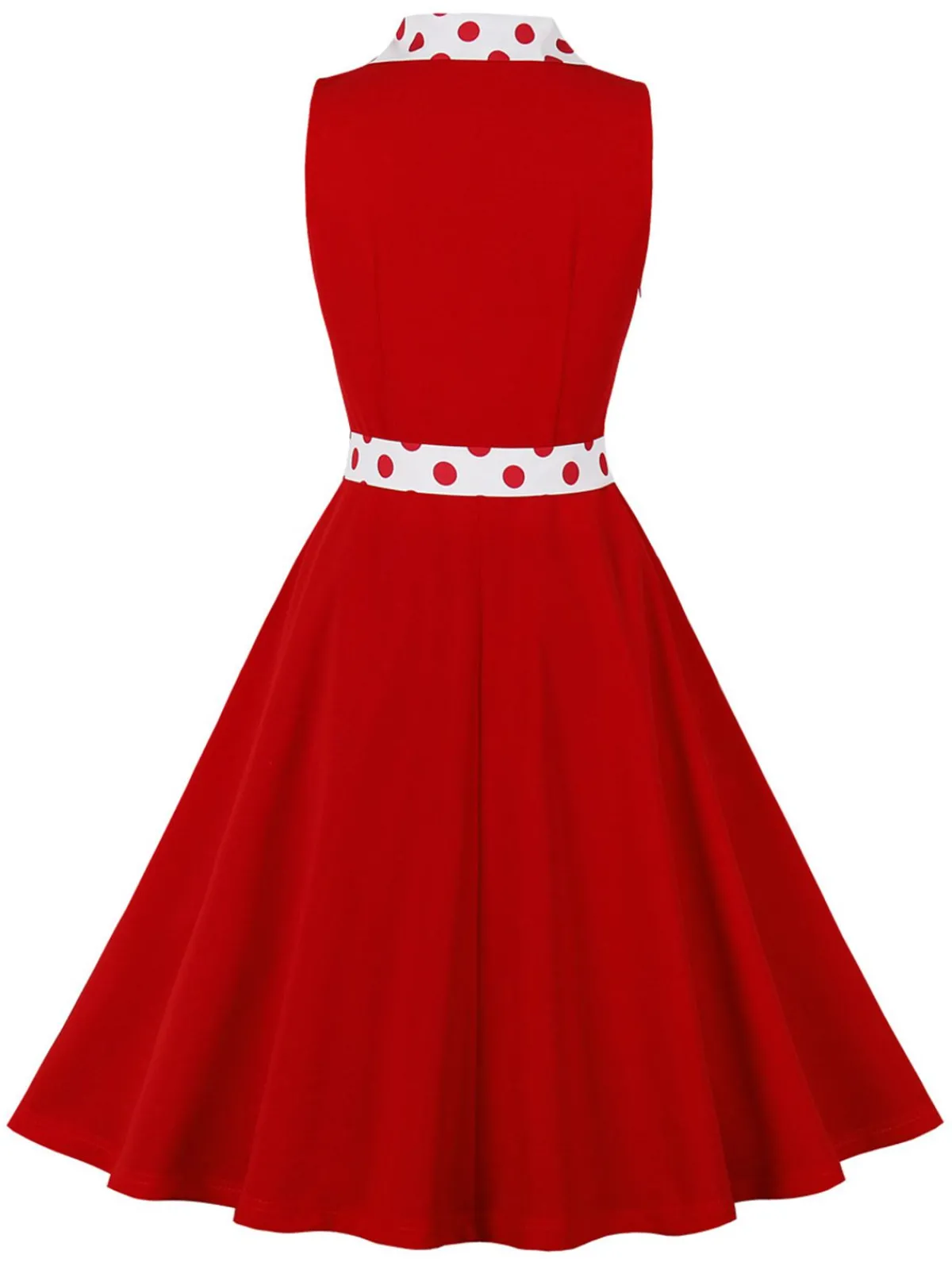 Fashion Retro Stage 1950s Lapel Polka Dots Sleeveless Belted Dress