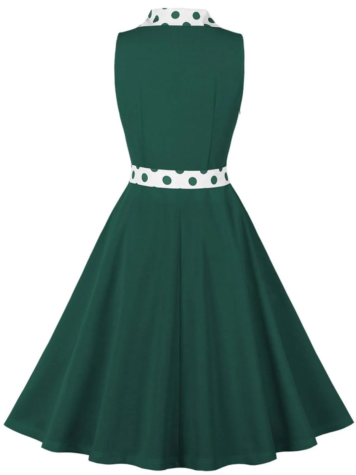 Fashion Retro Stage 1950s Lapel Polka Dots Sleeveless Belted Dress
