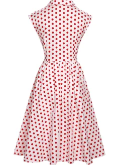 Discount Retro Stage 1940s Lapel Polka Dots Sleeveless Dress