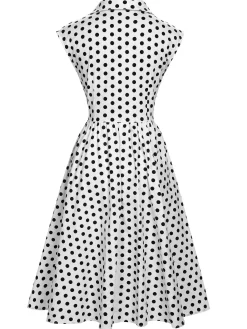 Discount Retro Stage 1940s Lapel Polka Dots Sleeveless Dress